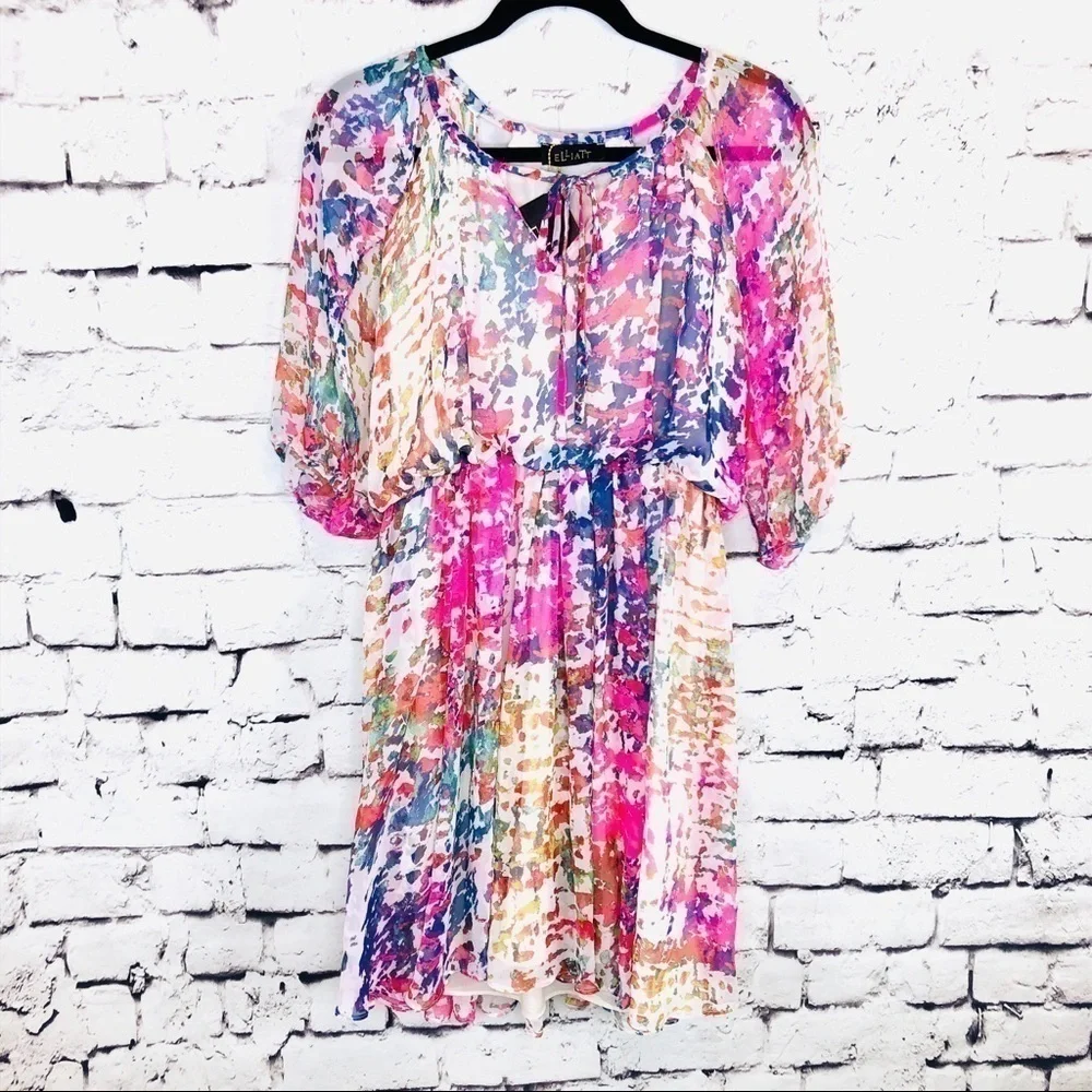 NEW Elliatt Multicolored Boho Peasant Midi Dress - Picture 1 of 7